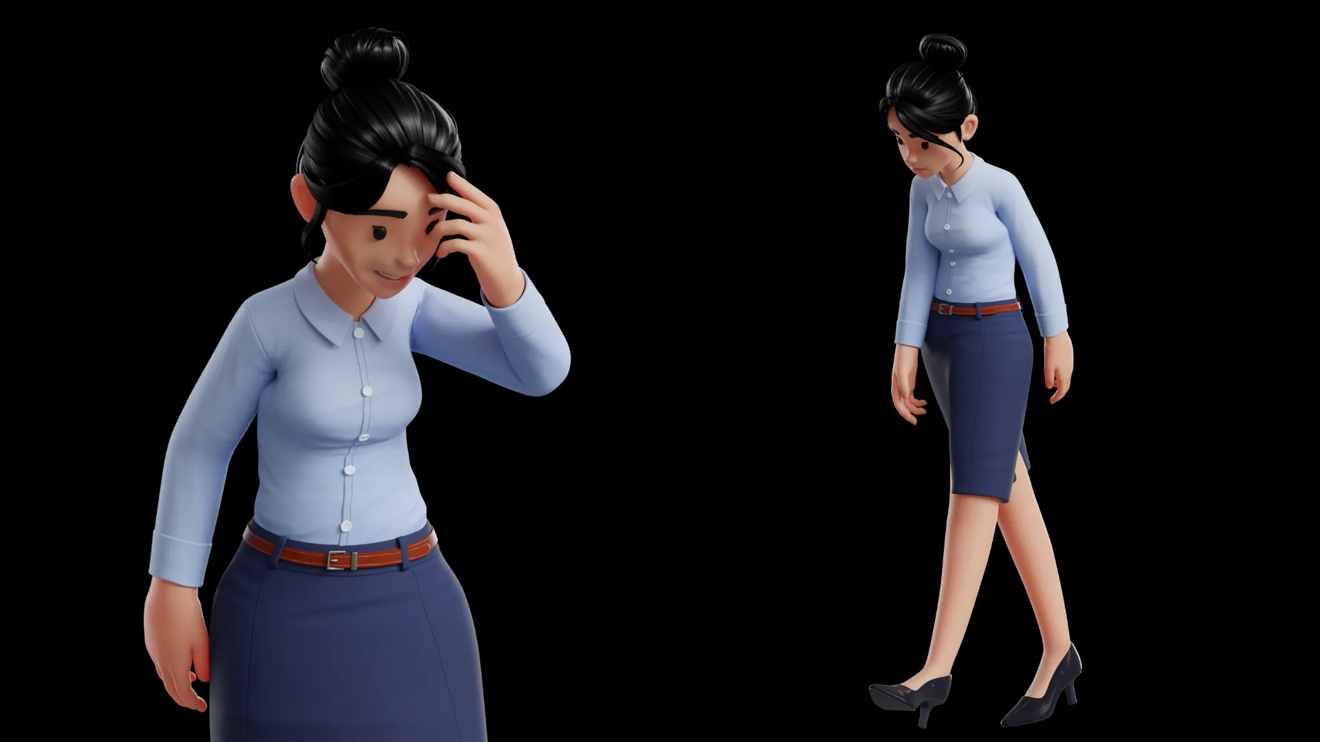 Business Office Cartoon Woman 3D character closeup 4